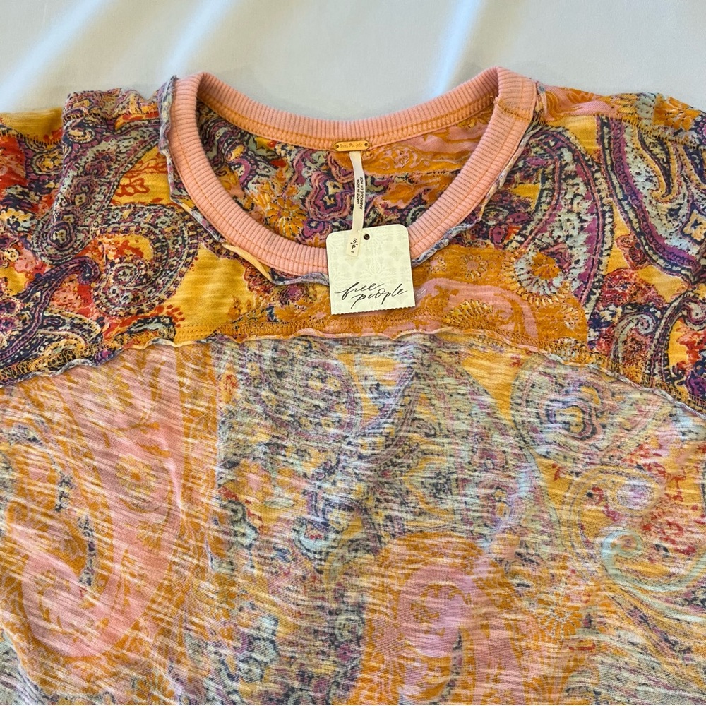 πHPπ NEW NWT Free People Making Circles Longline T-Shirt Tunic Paisley Small - Picture 13 of 14
